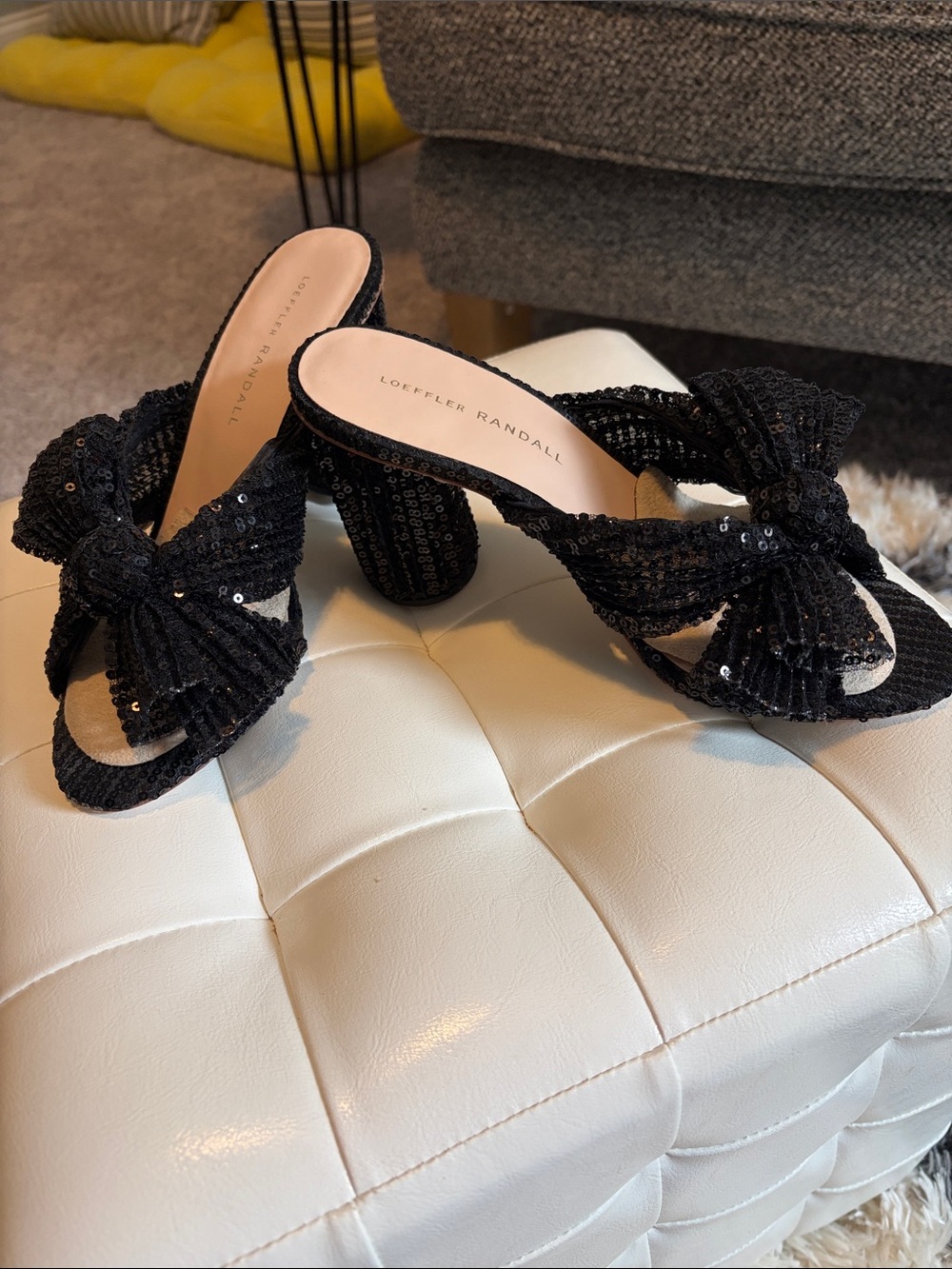 Loeffler Randall Black Sequin Knot Heel Mules